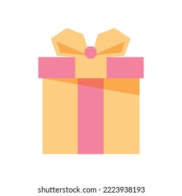 Colorful wrapped gift box. Gift box with a bow. Cartoon style vector illustration isolated on white background.