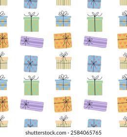 Colorful wrapped gifts in a playful pattern for festive occasions