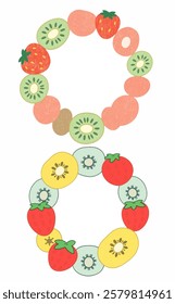 A colorful wreath of strawberries and kiwis, ideal for fresh, healthy, and vibrant decor concepts.