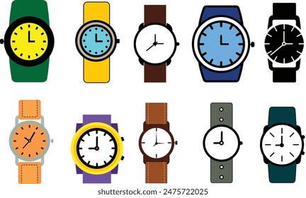 colorful wrist watch vector icon. Clock flat illustration. editable. vector illustration. watch vector, man's watch, time, fashion accessories.