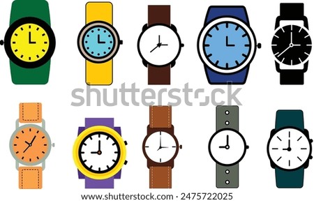 colorful wrist watch vector icon. Clock flat illustration. editable. vector illustration. watch vector, man's watch, time, fashion accessories.