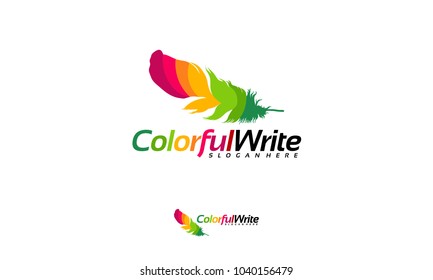 Colorful Write logo designs concept vector, Colorful Feather logo template designs concept