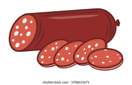 Colorful wurst icon. Creative illustration. Sketch with colors. Idea for decors, logo, patterns, papers, covers, gifts, celebrations and holidays, organic food themes. Isolated vector art.