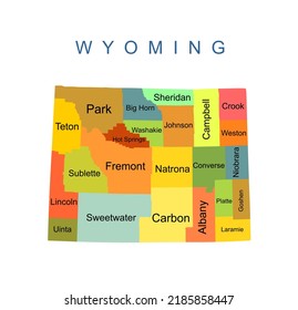 Colorful Wyoming State vector map silhouette illustration isolated on white background. High detailed illustration. United state of America country. Wyoming map with separated county borders.