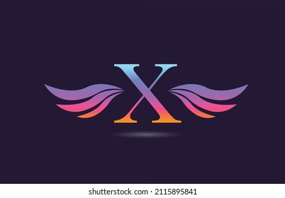 Colorful X alphabet letter logo icon design with wings. Creative template for business and company in pink yellow 