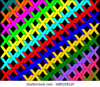 Colorful X alphabet pattern on black background vector