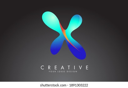 Colorful X letter logo with twisted lines effect. Rounded font style, vector design template elements for your name or corporate identity.