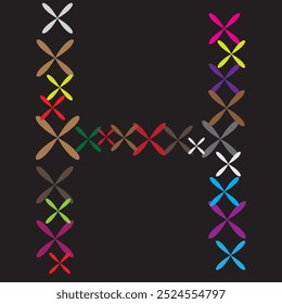 ein buntes x-Muster mit dem Buchstaben h darauf.