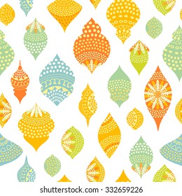 Colorful Xmas and New Year doodle hand drawn tree decoration pattern. Seasonal greeting card template. Abstract Vector seamless background.