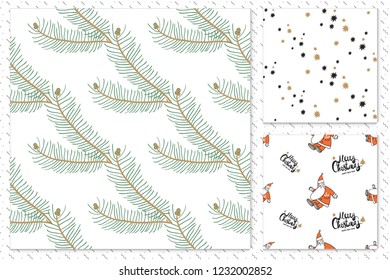 Colorful Xmas! seamless patterns set. Hand draws Christmas symbols. Design kit for decoration xmas cards.
