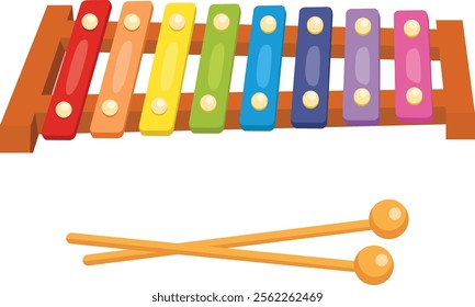 Colorful Xylophone Musical Instrument with stick Illustration