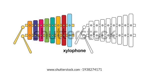 Colorful Xylophone\
with outline in vector. Music instrument Xylophone drawing with\
outline illustration.