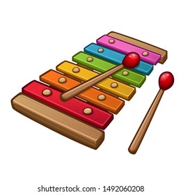 Colorful xylophone with sticks. Isolated on white. Vector illustration