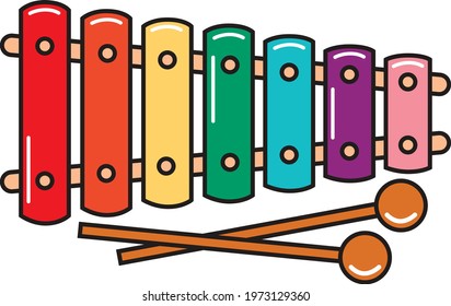 Colorful xylophone toy and sticks icon. Flat illustration of xylophone vector icon isolated on white background