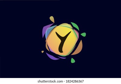 colorful Y alphabet letter logo icon template. Colored broken splash design for company and business