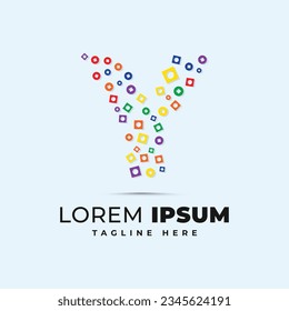 Colorful y letter logo template with polka dot circle and square shape pixel