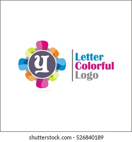 Colorful Y letter vector logo template (sign, symbol, emblem, ornament, circle, flower)