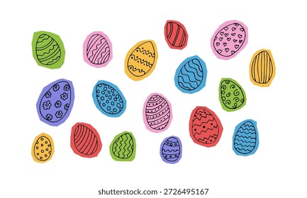 coloridos huevos de Pascua Y2K sobre fondo blanco