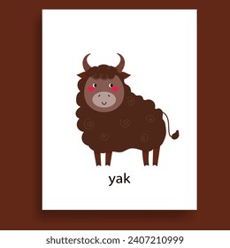  colorful yak, ungulate herbivores animals cartoon flat vector illustration