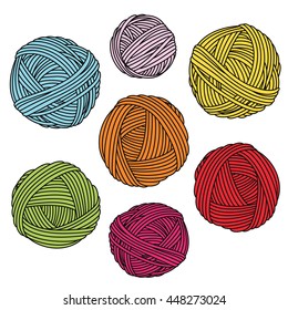 Colorful yarn balls. Wool skeins.