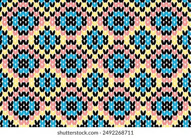 Colorful yarn seamless pattern bohemian style geometric shape design for knitting wool fabric,clothing,wrapping,textiles,carpet,batik,curtain,background and wallpaper.
