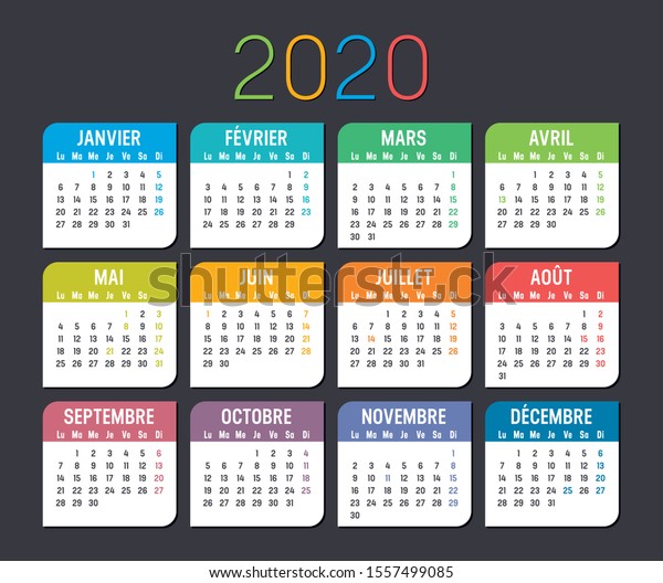 Colorful Year Calendar French Language Stock Vector Royalty Free