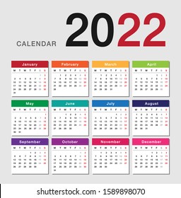 Colorful Year 2022 Calendar Horizontal Vector Stock Vector (Royalty Free) 1589898070