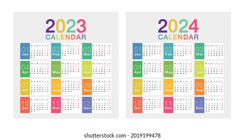 Colorful Year 2023 Year 2024 Calendar Stock Vector (Royalty Free ...