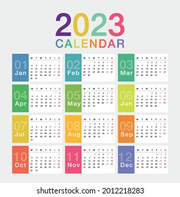 Colorful Year 2023 Calendar Horizontal 260nw 2012218283 
