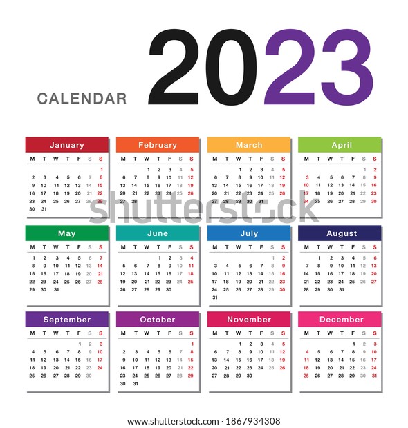 Colorful Year 2023 Calendar Horizontal Vector Stock Vector (Royalty ...