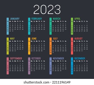 Colorful Year 2023 Calendar Isolated On Stock Vector (Royalty Free ...