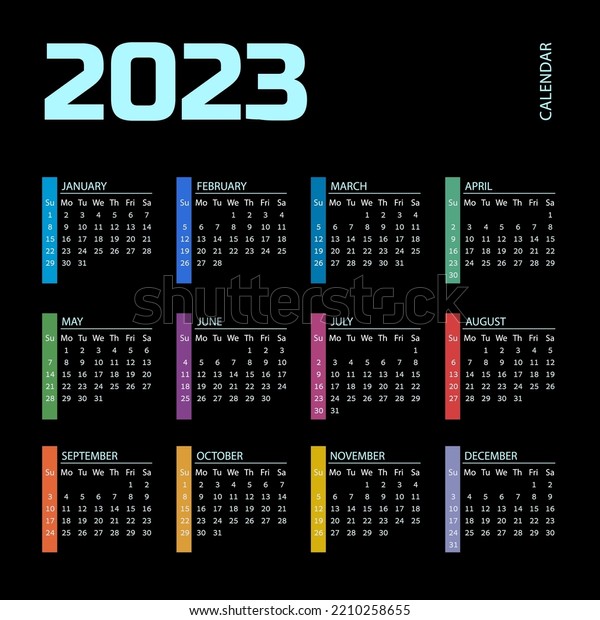 Colorful Year 2023 Calendar Square Vector Stock Vector (Royalty Free ...