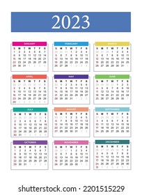 Colorful Year 2023 Calendar Vector Design Stock Vector (Royalty Free ...