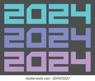 Colorful year calendar 2024. Blue, purple and pink color of year 2024. 