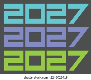 Colorful year calendar 2027. Blue, purple and pink color of year 2027. 