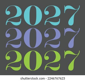 Colorful year calendar 2027. Blue, purple and pink color of year 2027. 