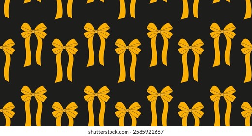 Colorful yellow bows pattern on a dark background showcasing festive and cheerful design elements