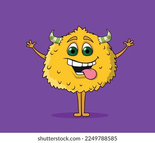 Colorful yellow monster. Poster or banner for website. Fantasy and imagination, mysticism. Fictional character and fairy tale concept. Halloween symbol metaphor. Cartoon flat vector illustration