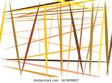 Colorful yellow, orange Abstract geometric art with random, chaotic lines. Straight crossing, intersecting lines texture, stripes pattern