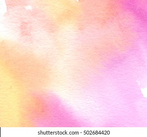 Colorful yellow orange pink wet brush paint vector stylized bright card for text design, wallpaper. Abstract aquarelle magic color hand drawn paper texture background element for web, print, blank