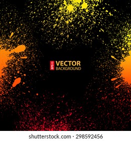 Colorful yellow, orange and red grungy gradient paint splashes on black background. RGB EPS 10 vector illustration