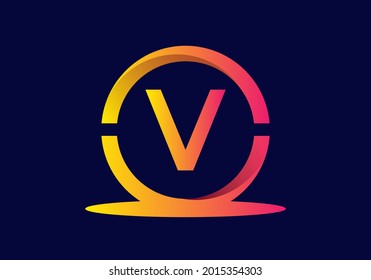 Colorful yellow pink gradient color of V initial letter design