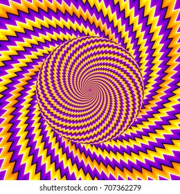 Colorful yellow and purple background with growing sphere. Optical expansion illusion.