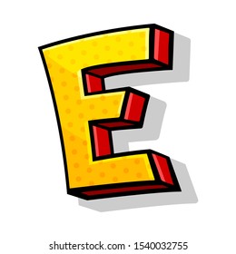 Colorful Yellow And Red Capital Letter E Comic Style Vector Illustration