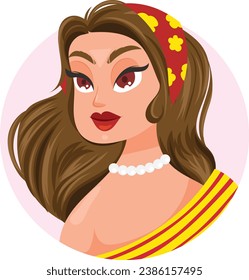 Colorful yellow red illustration young female characters faces pretty portraits for social networks or user profiles in internet