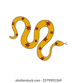 A Colorful Yellow Snake featuring a vibrant Red Stars Design that is playful and cheerful