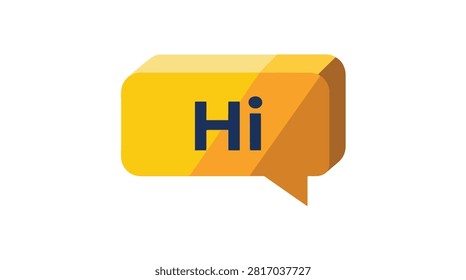 Colorful yellow speech bubble with hi in bold dark blue for communication, messaging, conversation, social media, digital interaction and chat themes