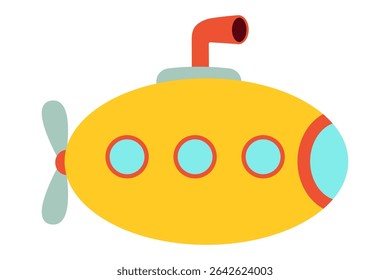 Ícone colorido de submarino amarelo com periscópio e hélice. Imagem de clipart isolada no plano de fundo.
