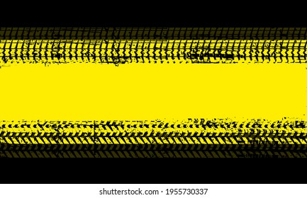Colorful Yellow Tire Track Background. Rubber tires textured on road. Mud grunge effect. Vector illustration.