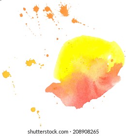 colorful yellow-red watercolor stain with aquarelle paint blotch
